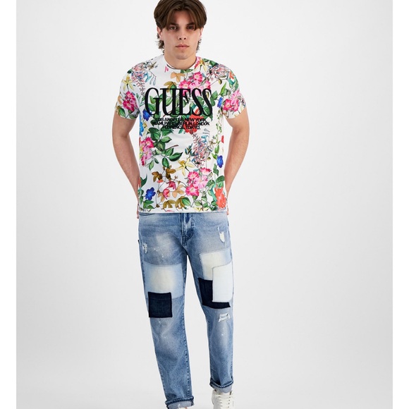 New GUESS Men's Floral Embroidered Logo Graphic T-Shirt SZ L - Picture 3 of 9